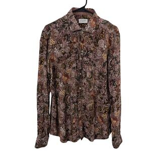 Tintoria Mattei Shirt Mens 42 Brown Floral Print Long Sleeve Button Down 954